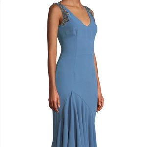 David Meister slate blue evening gown